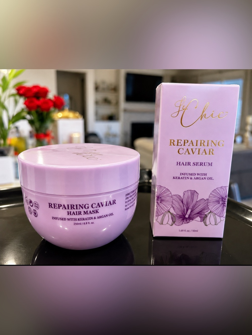 chic Repairing Caviar Hair Mask & Serum Set - Pink